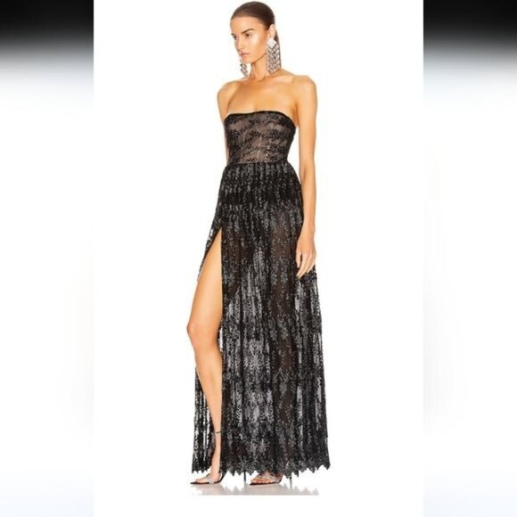 Revolve Reve Riche Maxi Dress Gown Black Strapless Sheer Corset Kamila - Picture 4 of 16